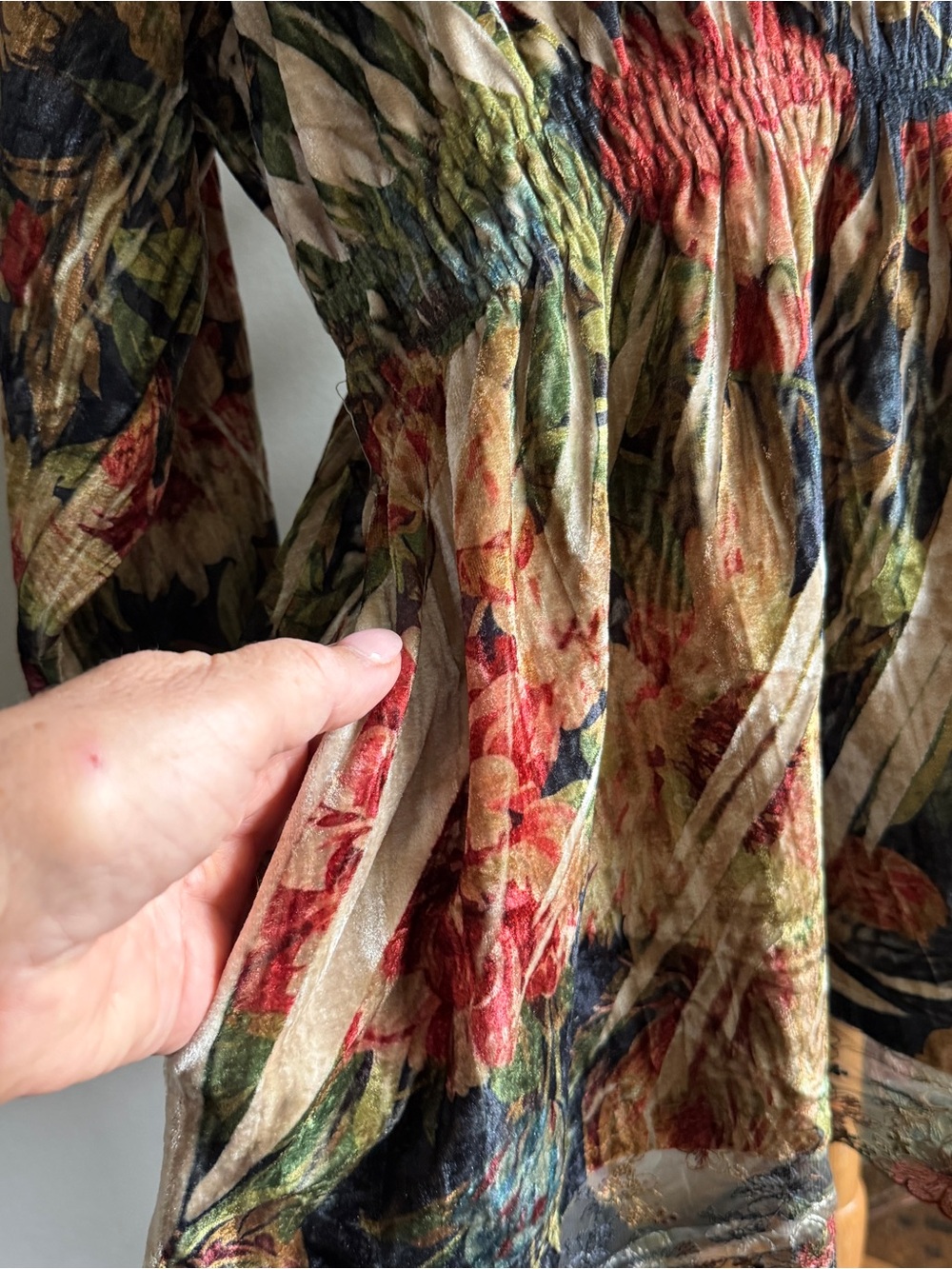 NWT A Rare Bird Floral Crushed Velvet Lace Boho Tunic Top OS - Picture 10 of 14